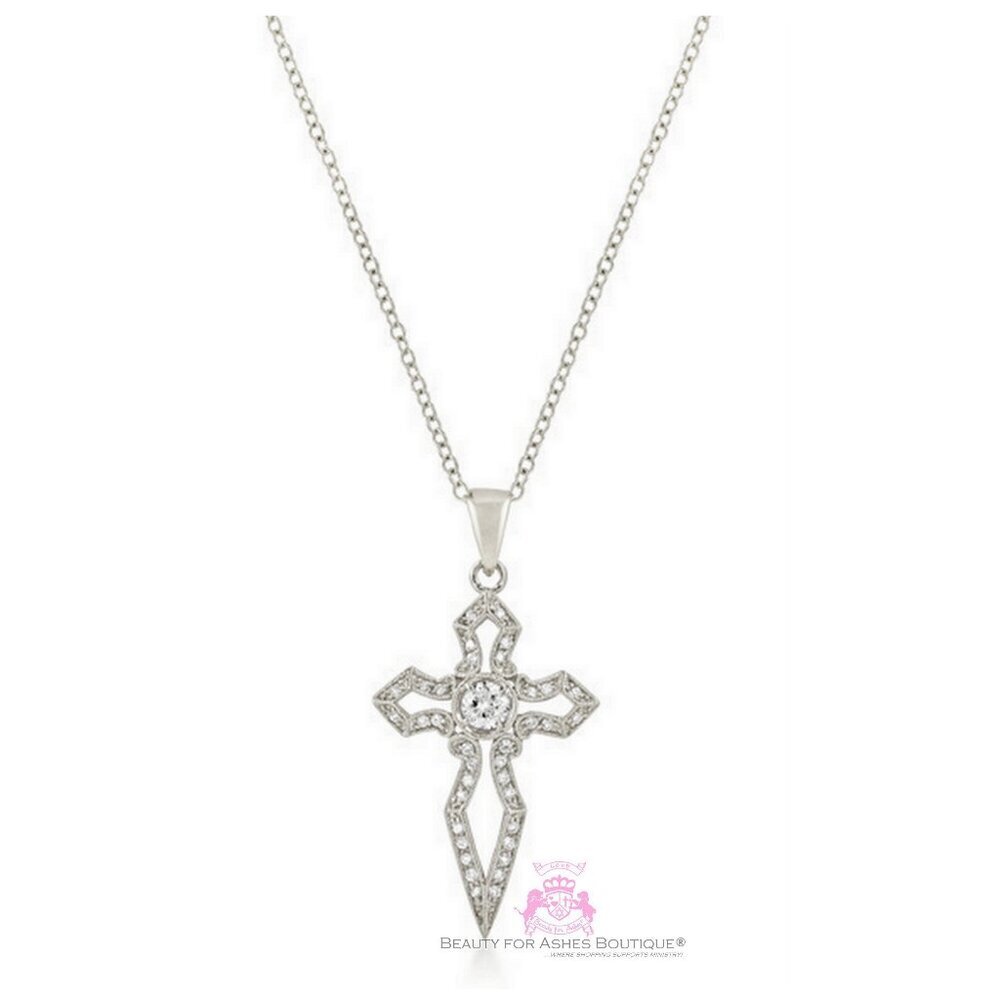 Sword Cross Clear Cz Necklace
